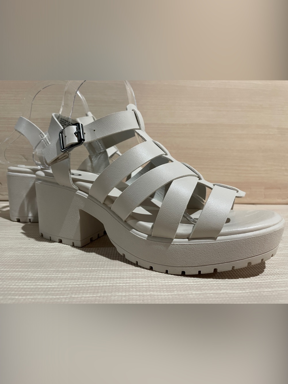 SO White Strappy Platform Block Heel Sandals